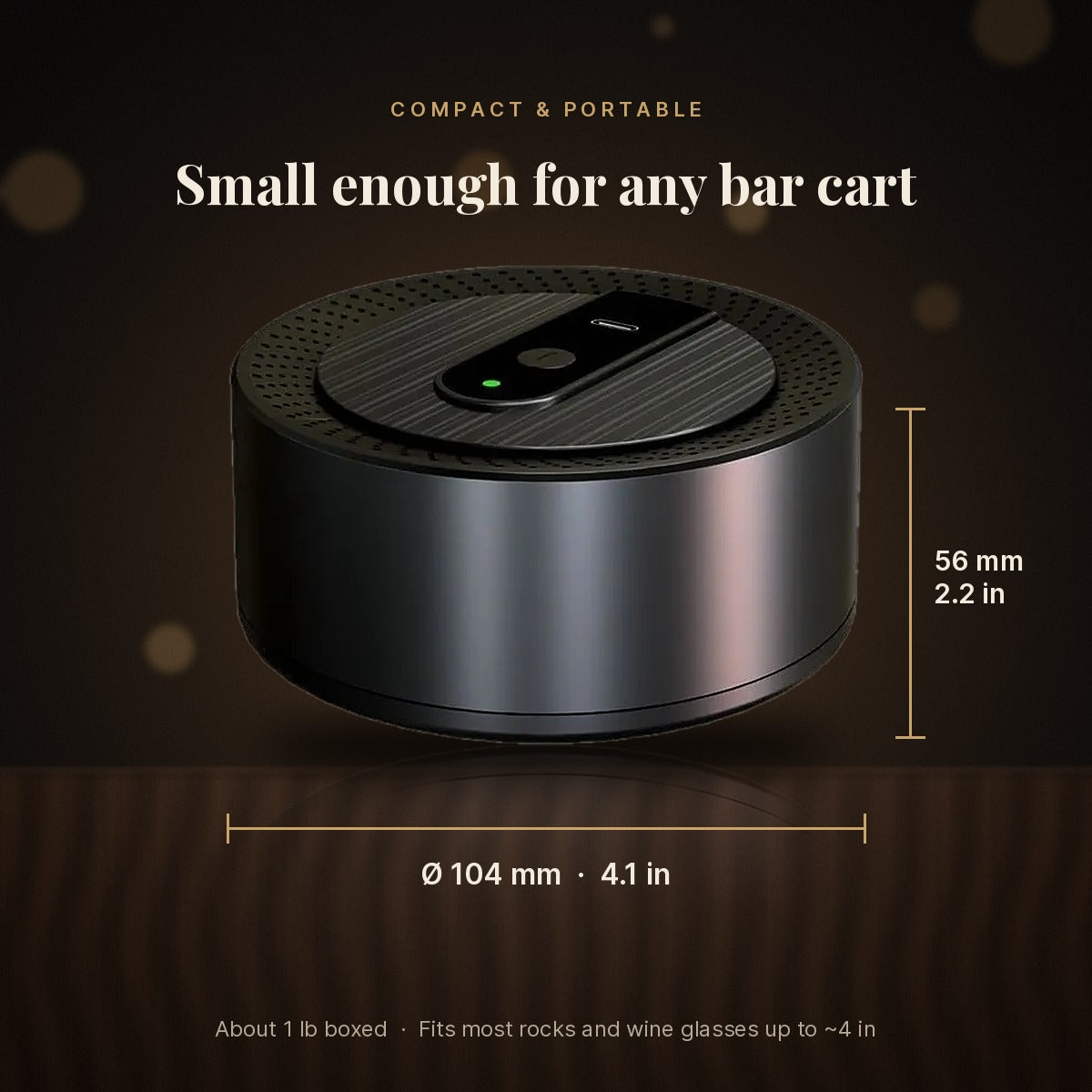 Size: 104 mm across, 56 mm tall